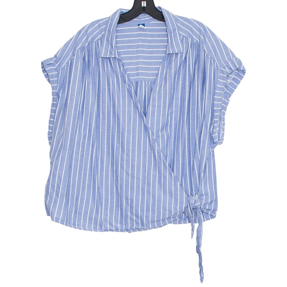 Old Navy Wrap Top Plus Size 3X Blue White Striped Crop Oxford Coastal Minimalist